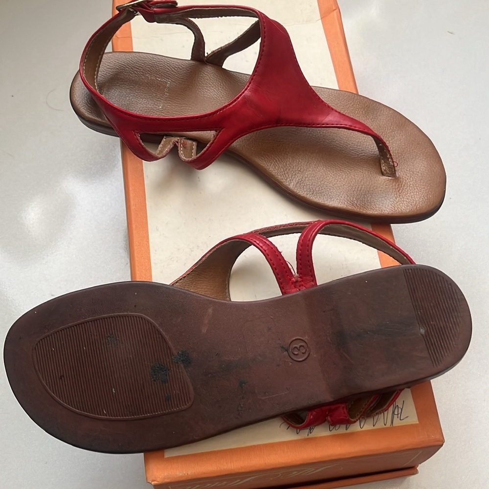 Red and Brown Minimalist T-Strap Sandals